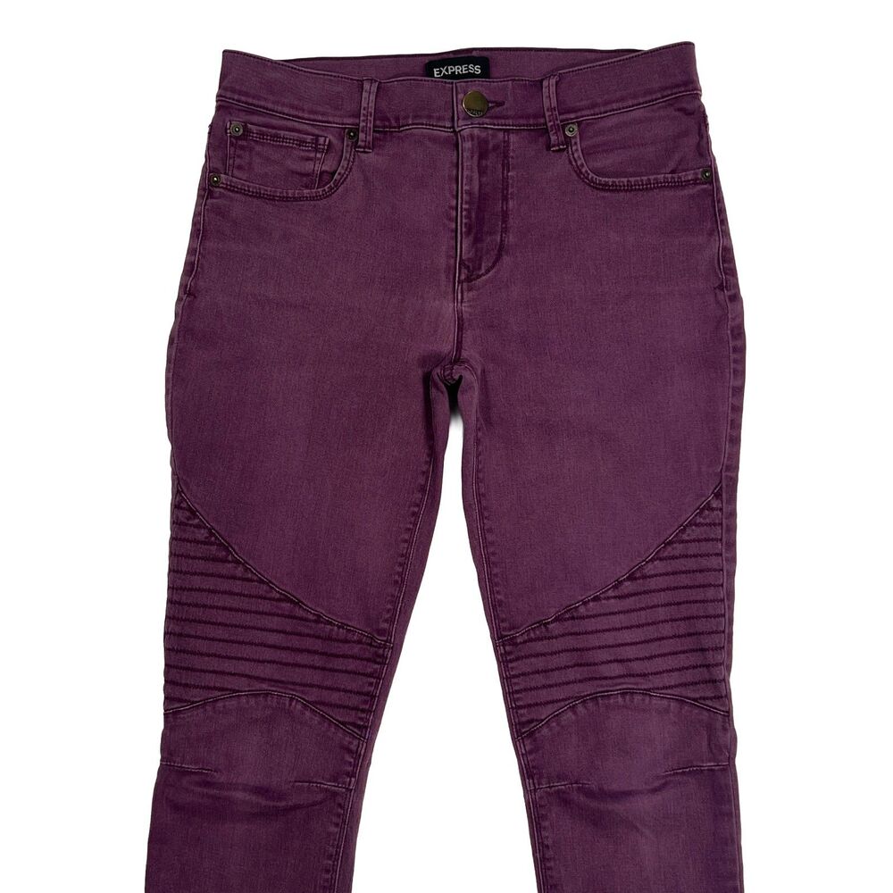 Express Mid Rise Moto Legging Pants Burgundy Womens Size 4 Stretch Skinny - Picture 2 of 8